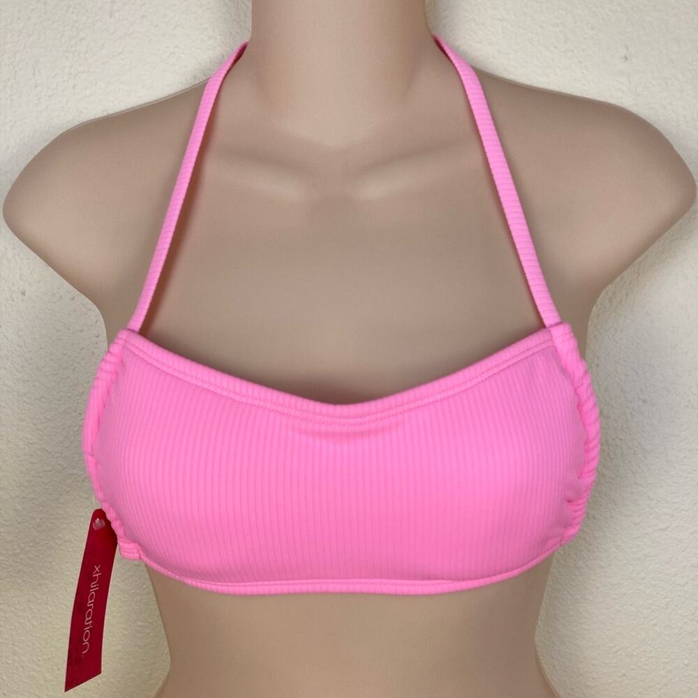 Xhilaration Bathing Swim Suit Top Size M 4-6 Pink Ribbed Knit Removeable Pads